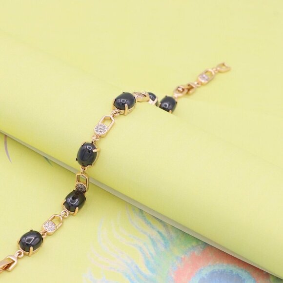 "Black Stone Rose Gold Bracelet with Sparkling Accents, XPBL1017 - Picture 4 of 12